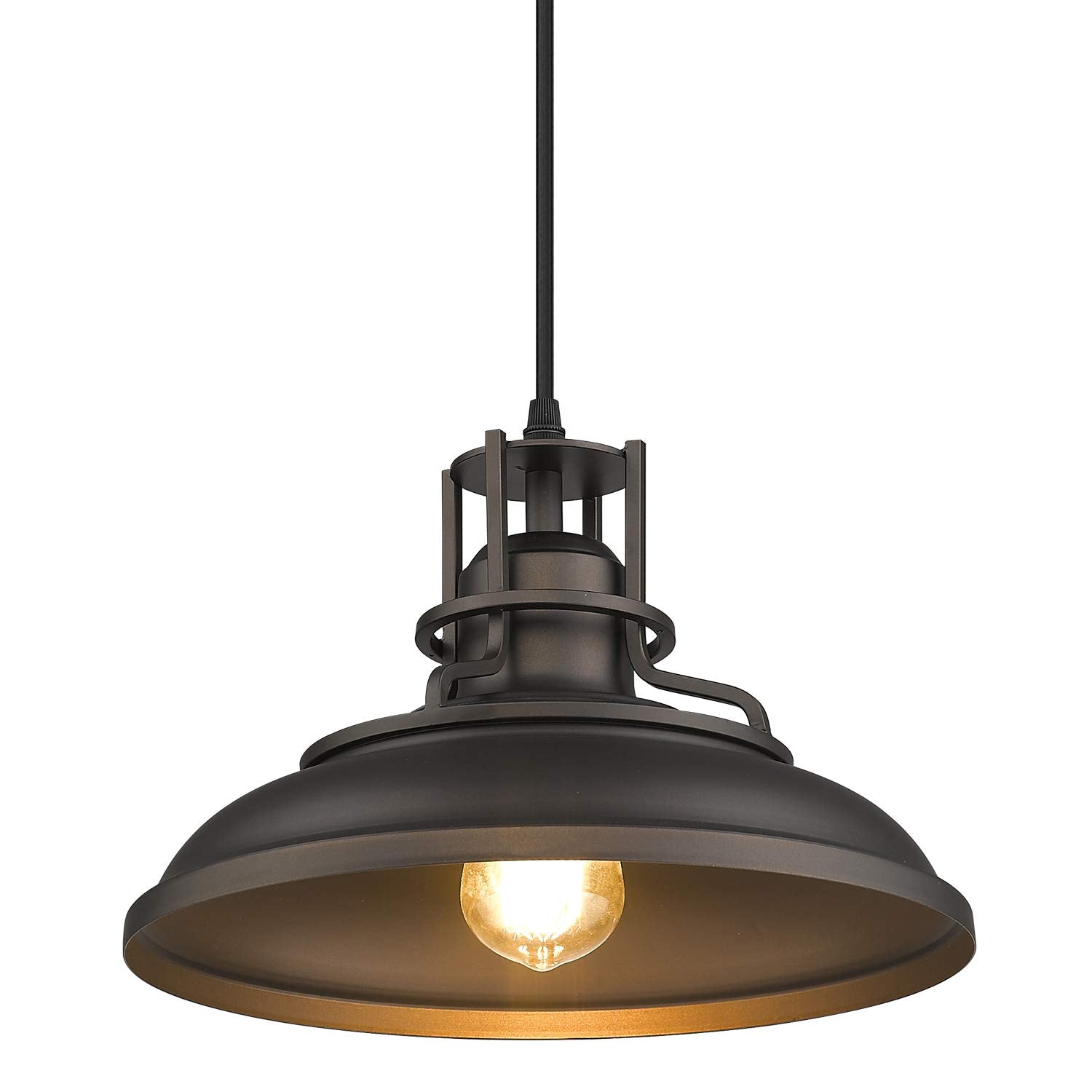 FEMILA Farmhouse Pendant Light 12in Adjustable Height Oil Rubbed Bronze Metal Fixture Model 4FY15-MP ORB