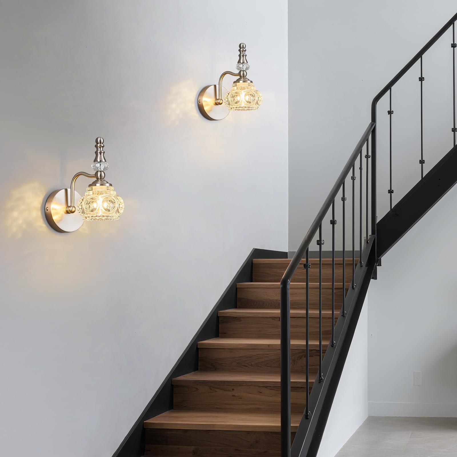 Lbsqj Modern Wall Sconce Set Of Two Indoor Wall Lamp Nickel Vintage Wall Sconces Glass Wall Light Bathroom Vanity Light Fixture Wall Mounted Room Sconce Wall Lighting