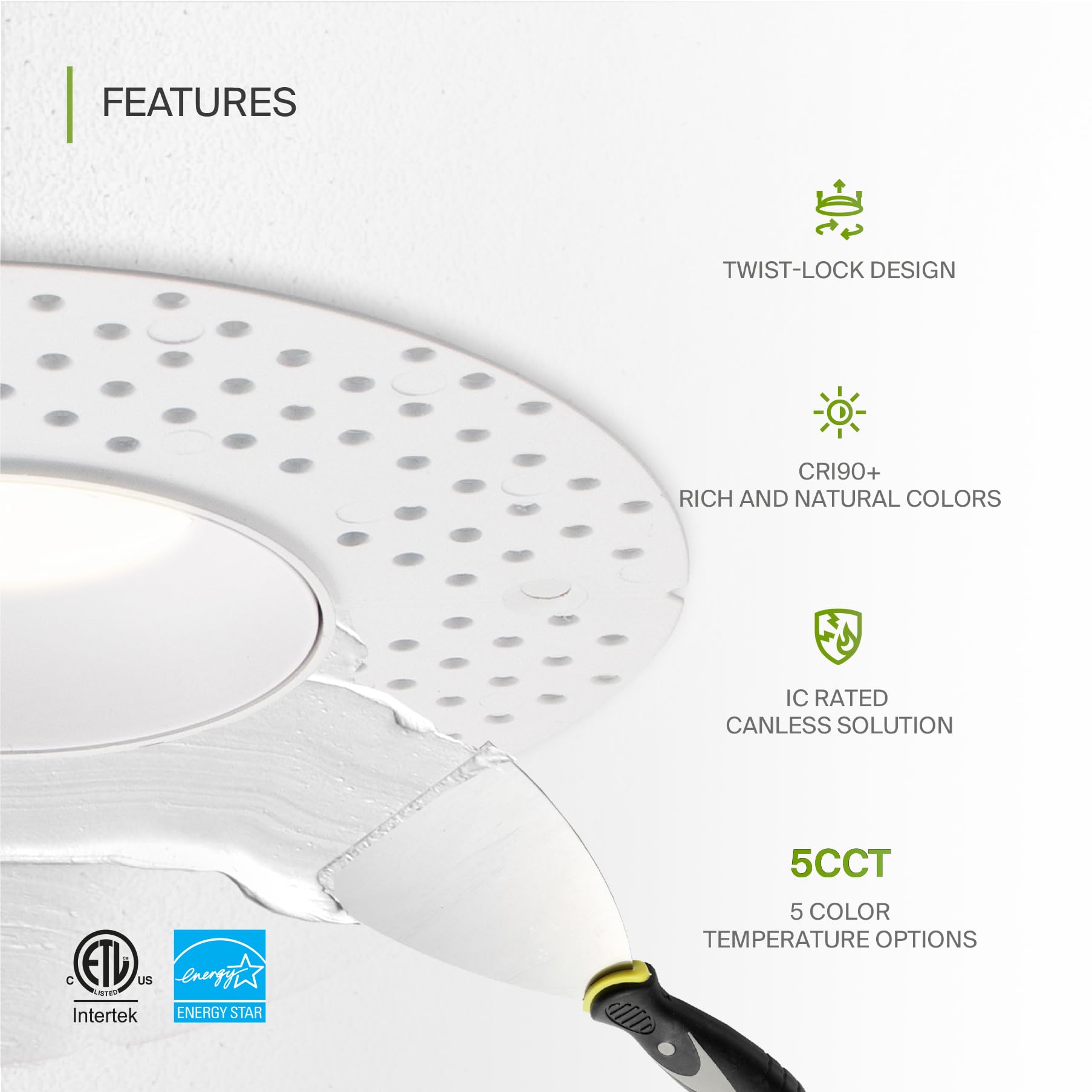 ASD Trimless 3 Inch LED Recessed Light, 12W, Dimmable, 5 CCT 2700K-5000K, IC Rated, White, 18