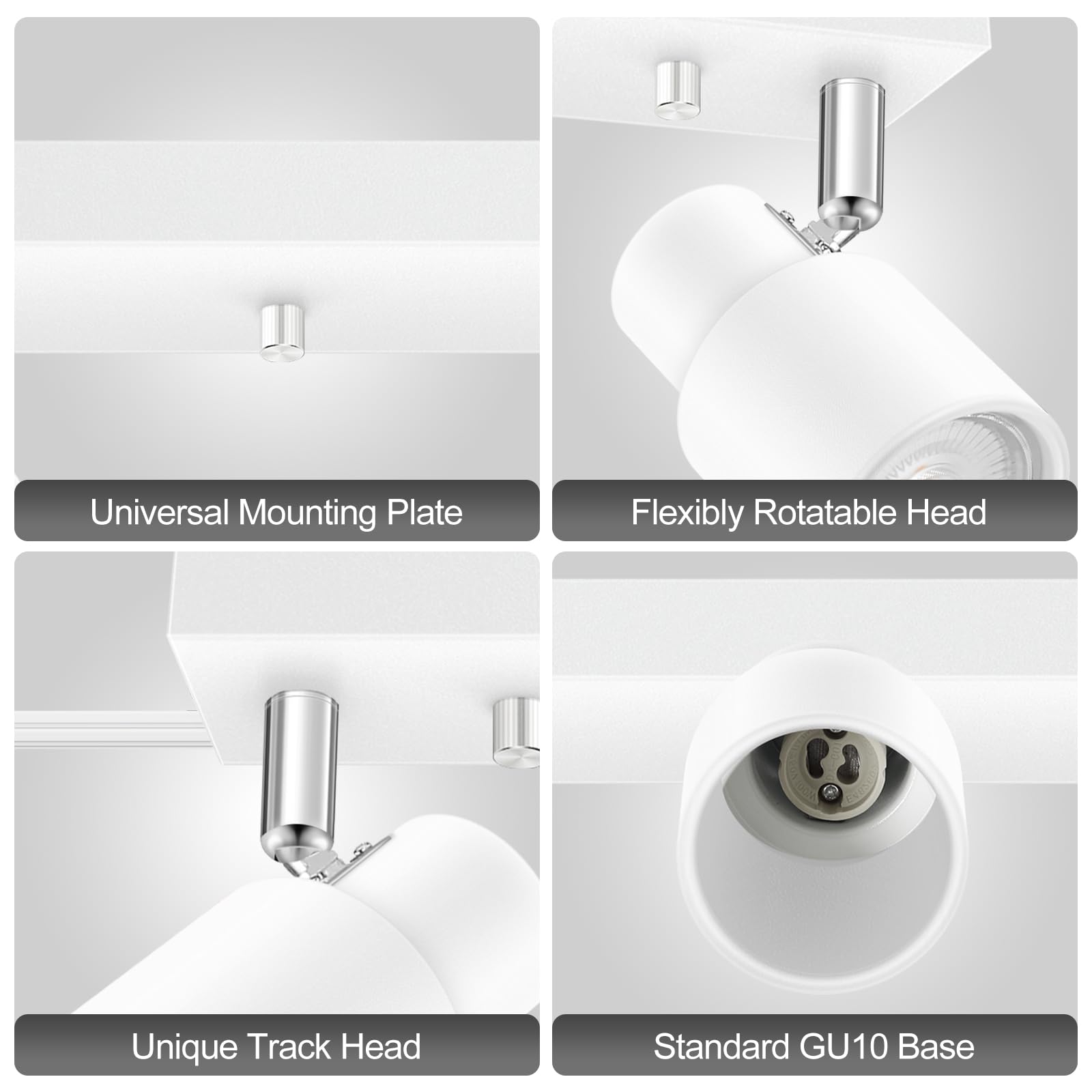 Plug In Track Lighting Fixtures Ceiling, White Track Light Led, 2-Light Track Lights With Cord, 2 Way Ceiling Spotlight, Rocker Switch, Rotatable Wall Mount Light For Kitchen/Bedroom,Bulb Not Included