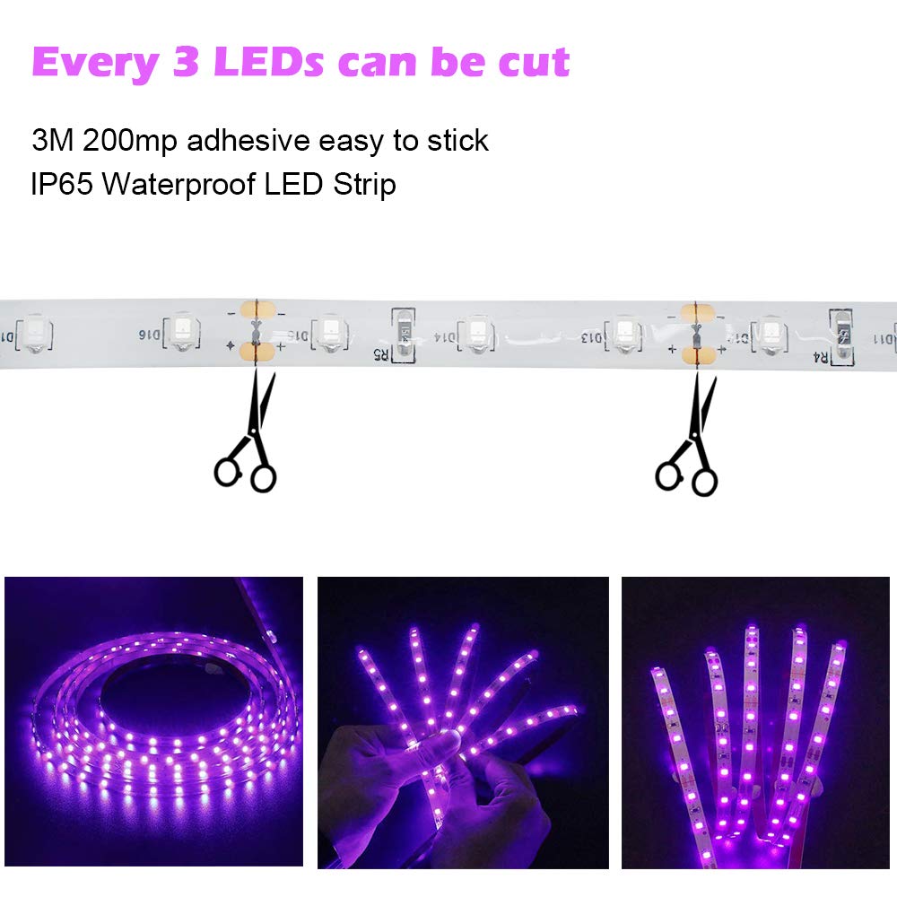 Led Uv Black Light Strip Kit, Ultraviolet Waterproof Ip65 16.4Ft/5M 3528 300Leds, 395Nm-405Nm Blacklight For Dj Bar Club Party Decor Night Fishing With 12V Power Supply