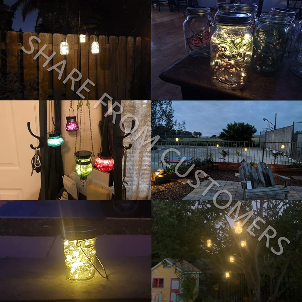 Urvoix Solar Mason Jar Lights - 8 Pack 30 Led Solar Fairy Lights Outdoor, Waterproof Mason Jar Lids Lights Solar Powered String Lights With Hangers(No Jars) For Garden Patio Lantern Decor
