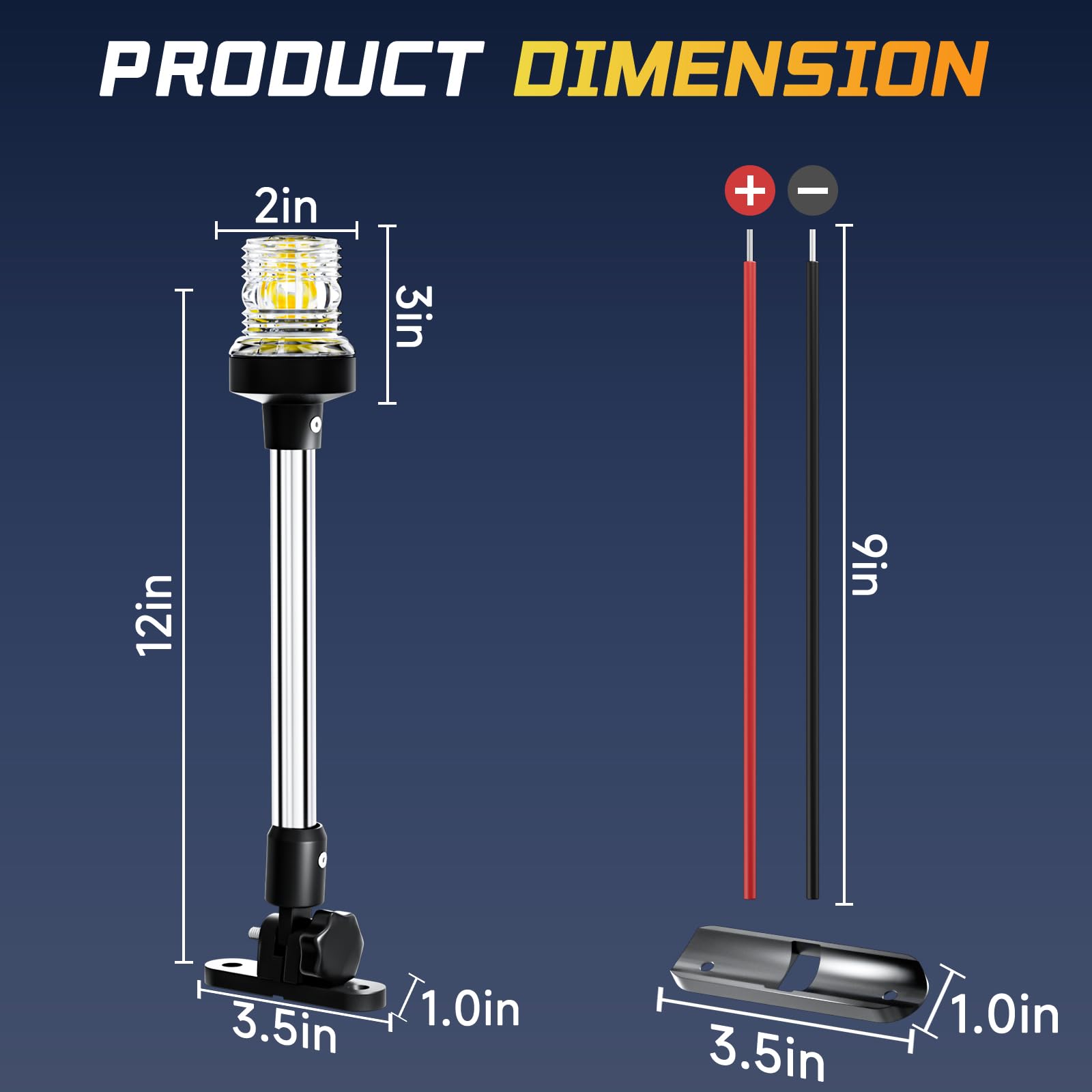 Ambipasion 12 Inches Bimini Light For Pontoon Boat  Pontoon Navigation Lights Anchor Light Stern Lights For Bimini Top Mount Waterproof Ip67  White Fold Down Led Marine Boat Rear Running Lighting