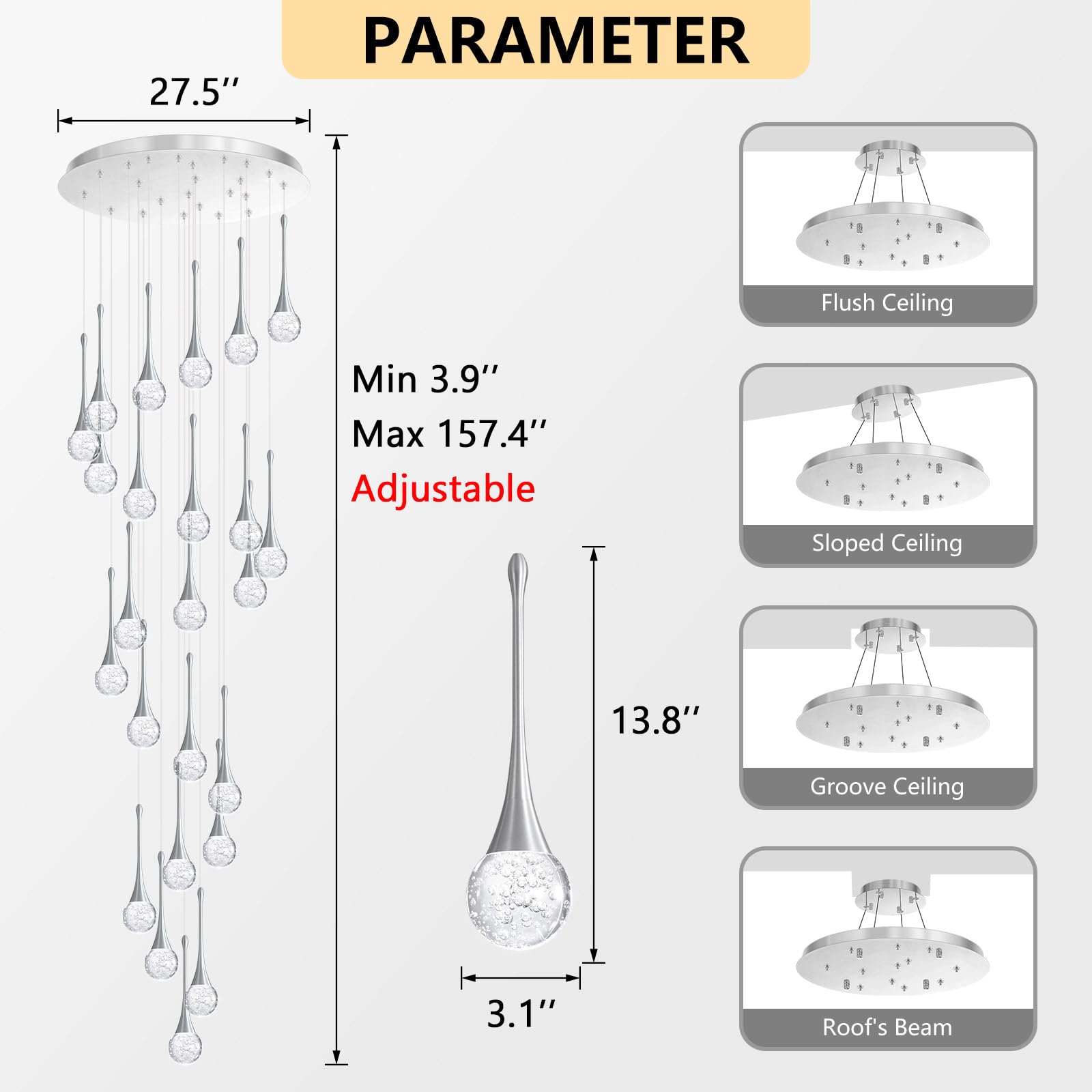 24 Light Modern Glam Crystal Chandelier For High Ceiling Led Dimmable Ceiling Pendant Light Staircase Foyer Enterway Living Room Chandelier Lighting Antique Silver