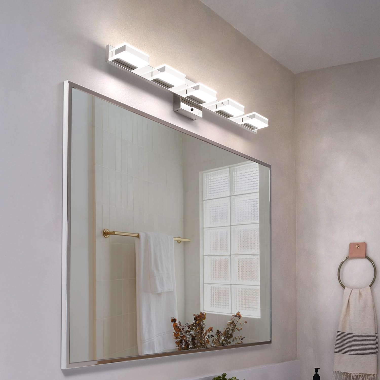 Mirrea 32" Chrome 5-Light Vanity Lights - Adjustable Cct Led Bathroom Lighting Fixture