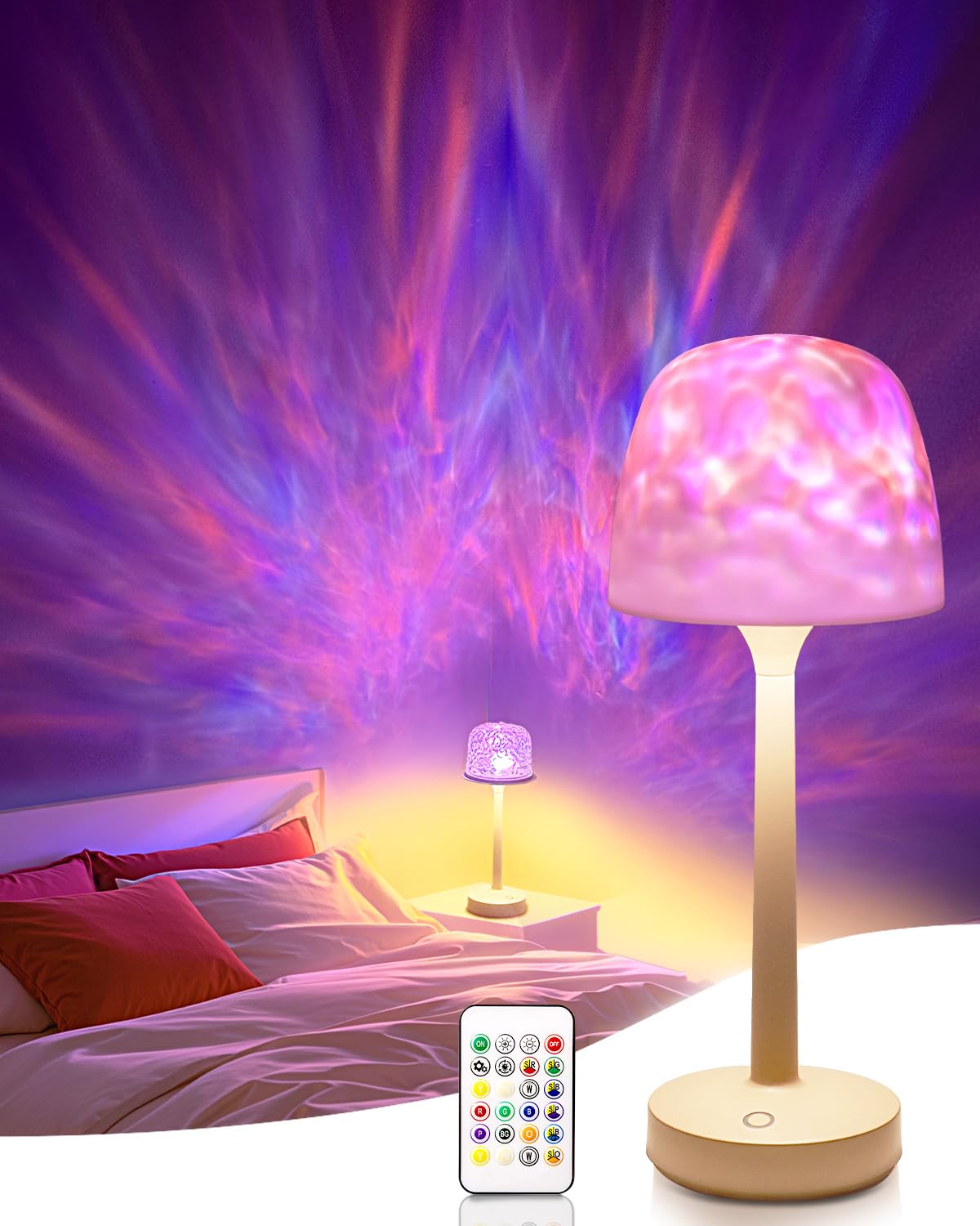 Ocean Wave Cordless Projector Light, Rgb Color Changing Table Lamp, Portable Battery Night Light Led Aurora Projector With Remot