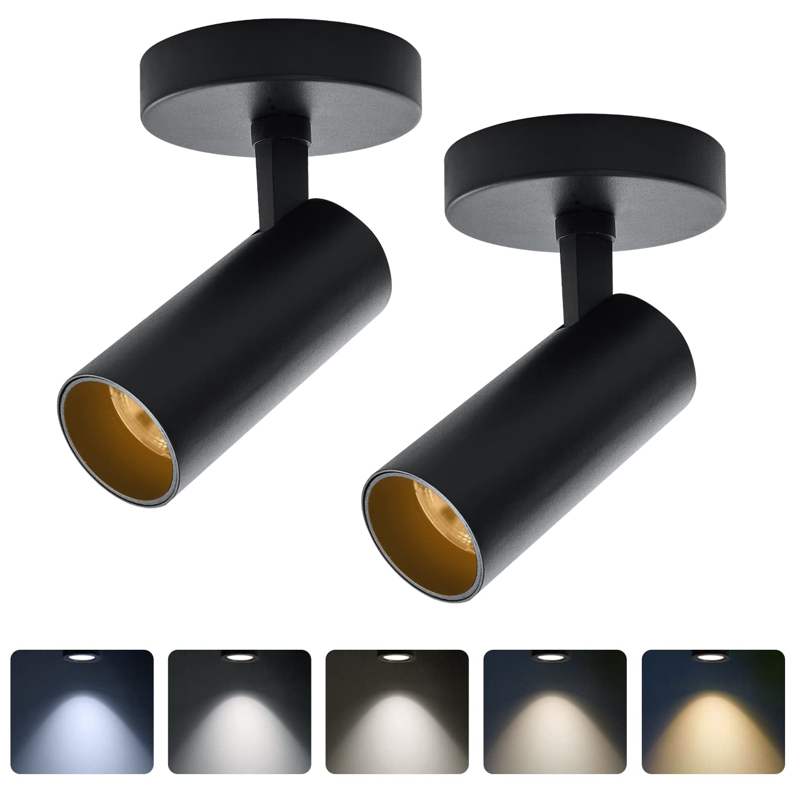 JARLSTAR LED Ceiling Spotlight 12W Dimmable 5CCT 2-Pack Adjustable Black Aluminum