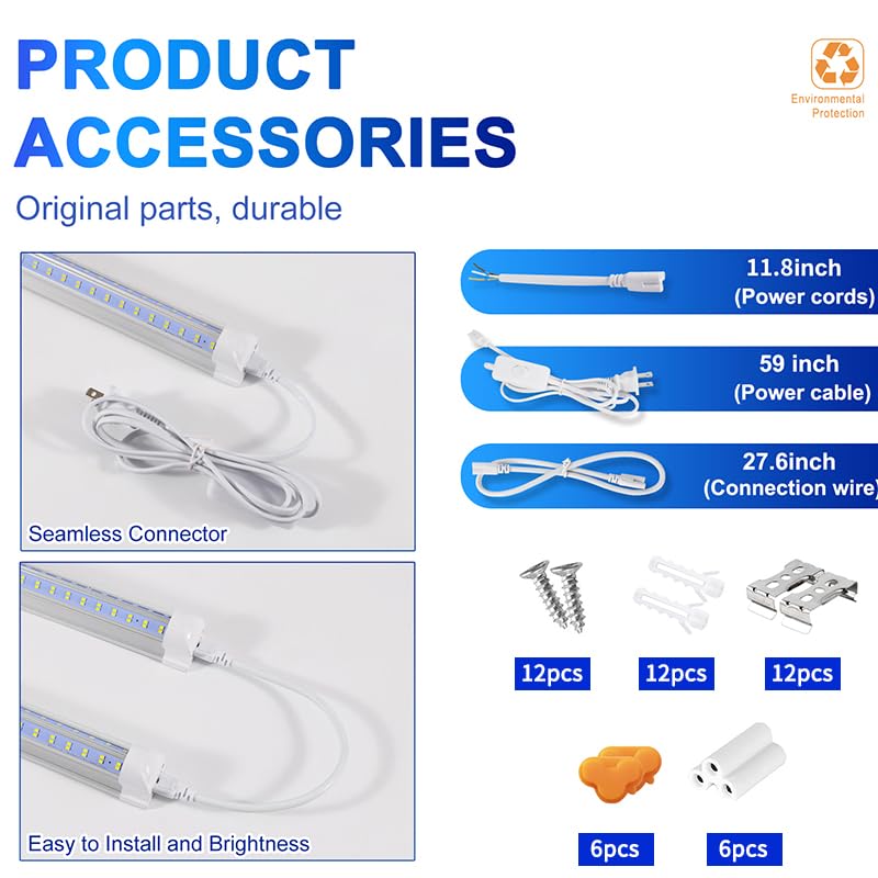 Aqiquut 3Ft Led Shop Light,3Ft Lights 36W 6500K 5000Lm Daylight,Led Shop Lights 110V Linkable Clear Cover Integrated V-Shape For