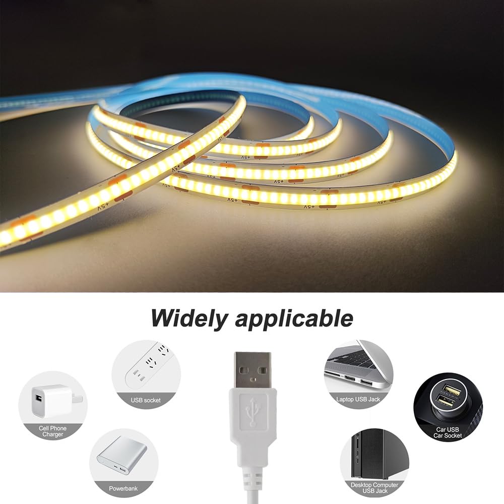 Zslaifu 2 Pack Warm Led Strip Lights, 3 Button Switch Led Strip Light With Dimmer, Usb Light Strip For Cabinet, Bedroom, Tv Back
