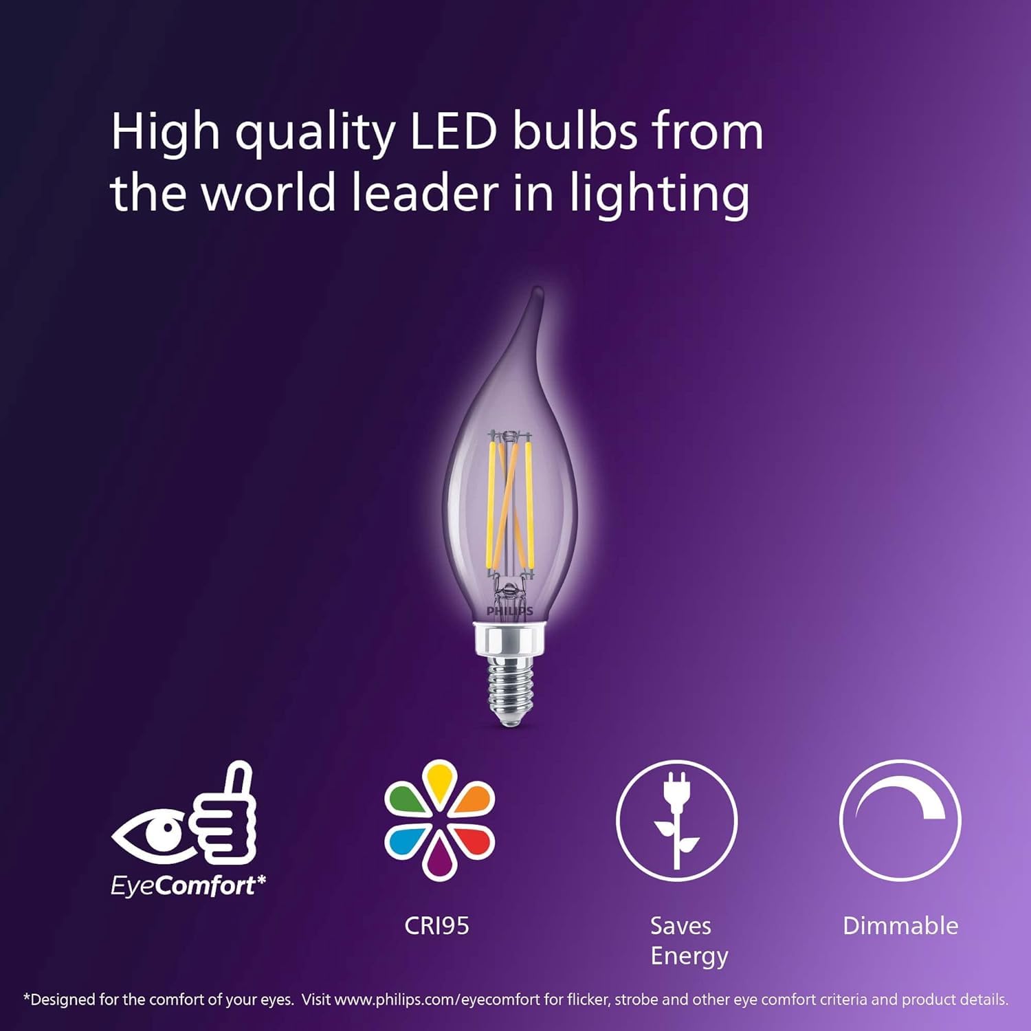 Philips Led Ba11 Candelabra Led Light Bulbs - Flicker-Free 40W Light Bulbs With Eyecomfort Technology - Daylight 5000K Lightbulb