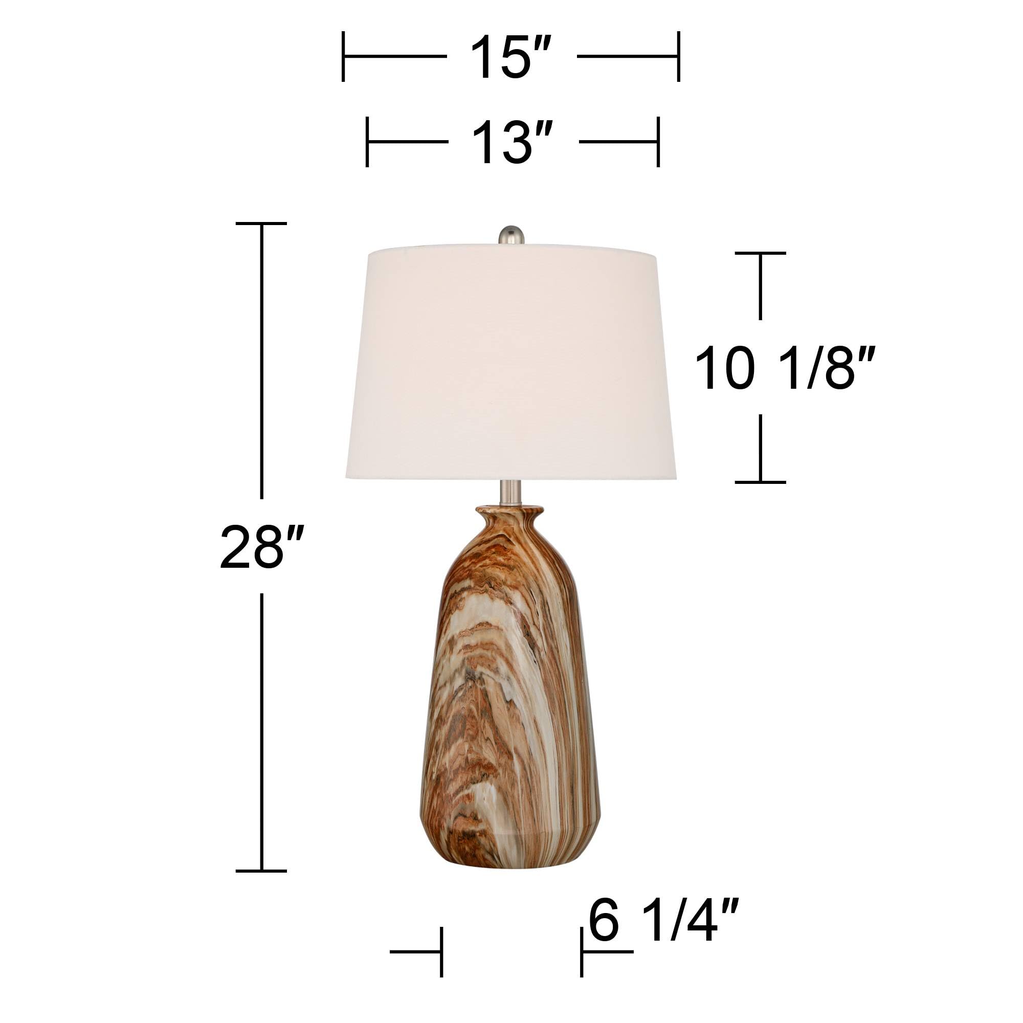 360 Lighting 28" Rustic Table Lamps Set of 2, Brown Faux Marble with White Drum Shades for Living Room, Bedroom, Nightstand
