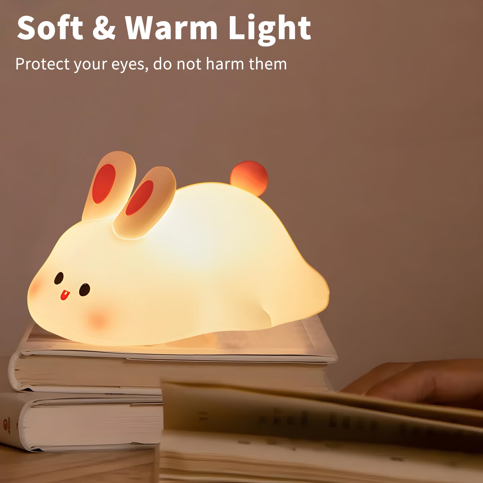 Hpydiy Cute Rabbit Night Light Squishy Animal Nightlamp Rechargerable Dimmable Nursery Bunny Lamp Soft Silicone Table Bedroom Lamp Portable Adjustable Lighting Bedroom Bedside Gift