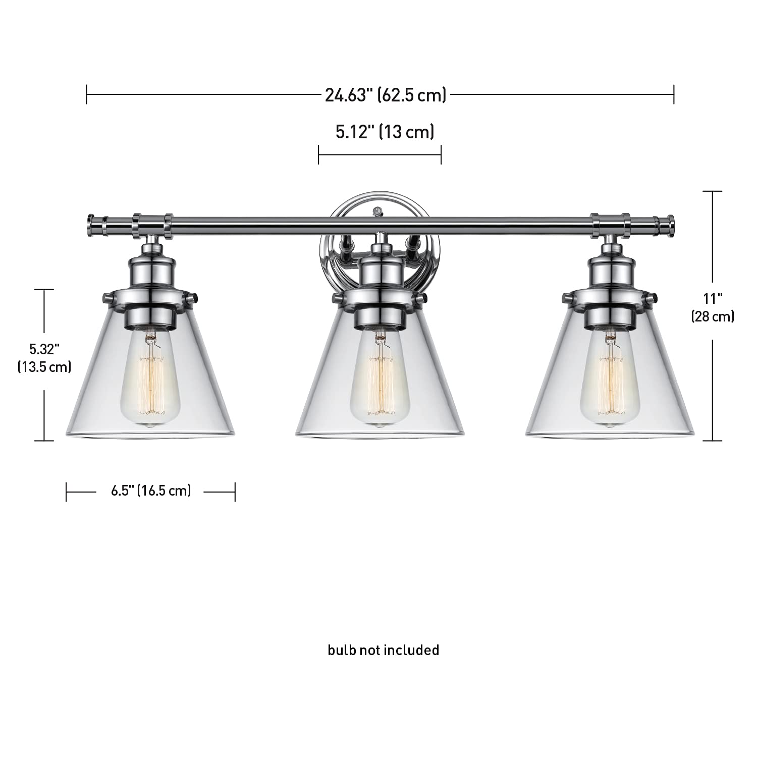 Globe Electric 51445 3-Light Vanity Light, Chrome, Clear Glass Shades, Bulb Not Included