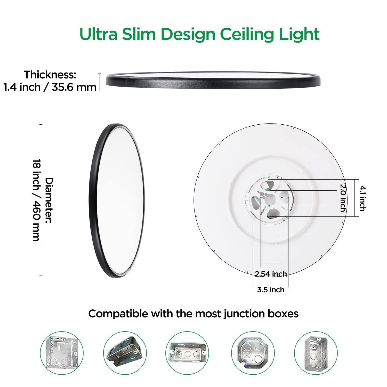 Taloya 18 Inch Black Flush Mount Led Ceiling Light Fixture - Dimmable, Ultra-Thin Design, Perfect For Living & Dining Rooms