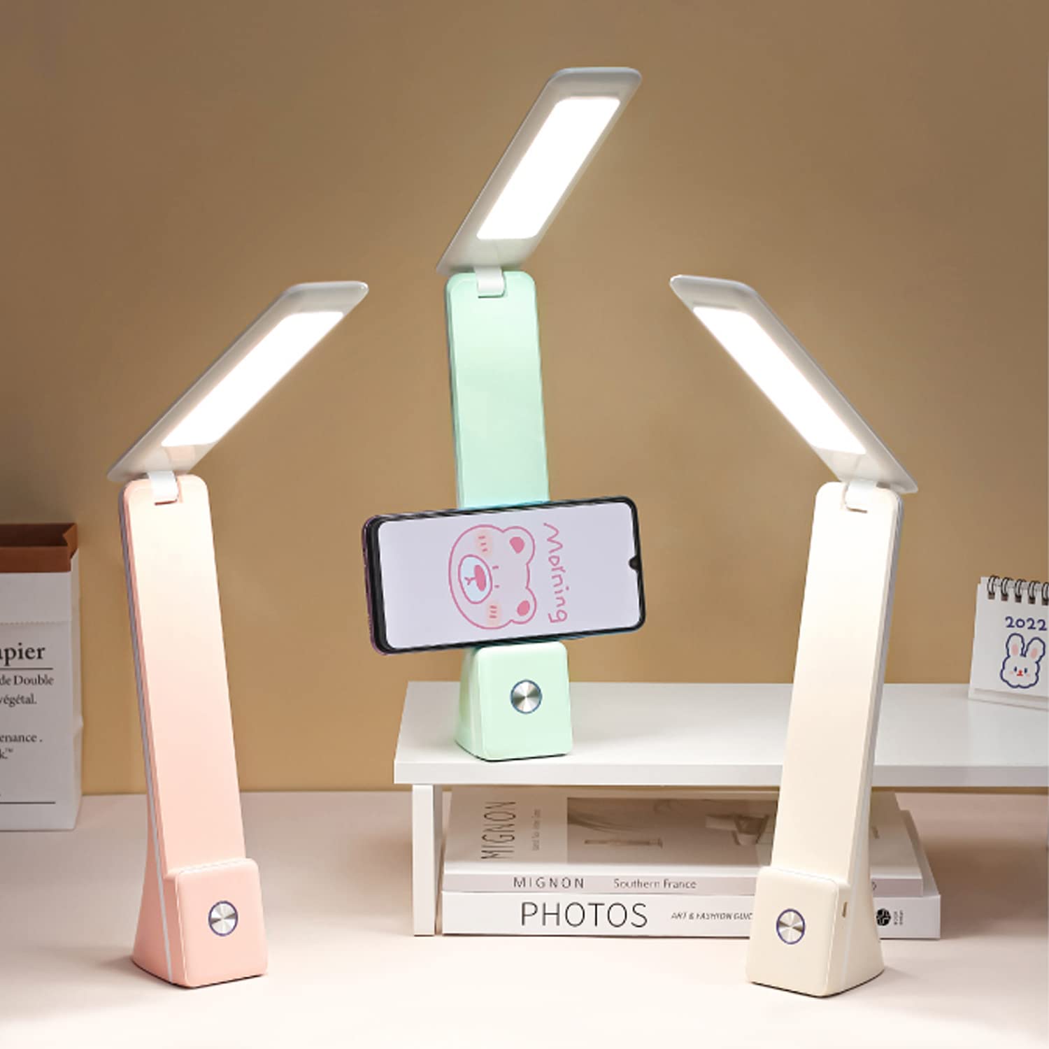 Cometmars Led Desk Lamp (Pink), Cordless Lamp With 3 Lighting Modes, Rechargeable Reading Lamp With Adjustable Arm, Foldable Eye