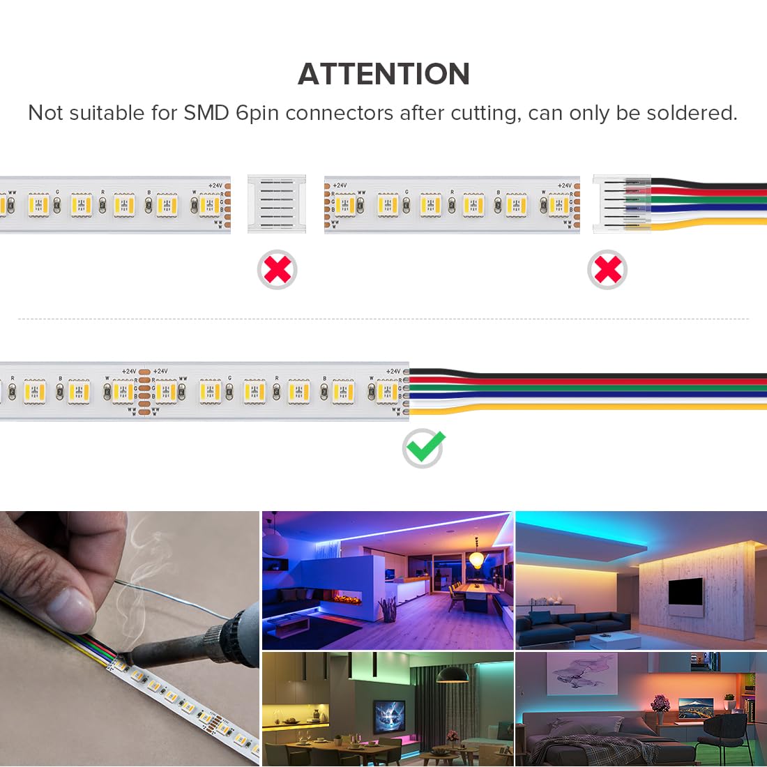 Btf-Lighting Rgbcct 5 Colors In 1 Led Tape Lights 5050Smd Rgbww Rgb+Dimmable Color Temperature 2700K-6500K 16.4Ft 96Led/M 480Led Ip67 Dc24V White Pcb For Home Decoration(No Adapter Or Controller)