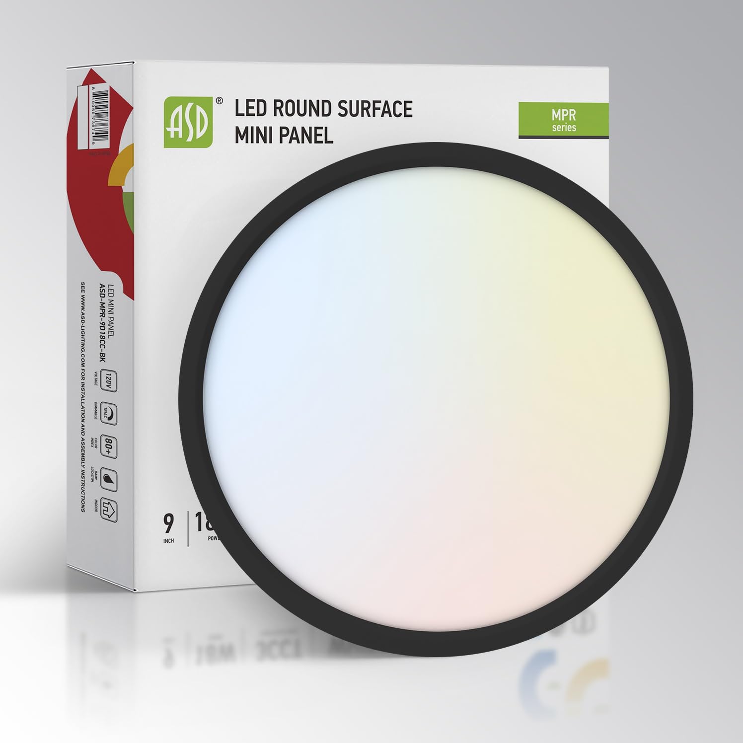 ASD LED 9 Inch Round Flush Mount Ceiling Light Fixture | 18W 1460LM 3000-5000K 120V | 3CCT, Dimmable, Ultra Slim, ETL Listed | T