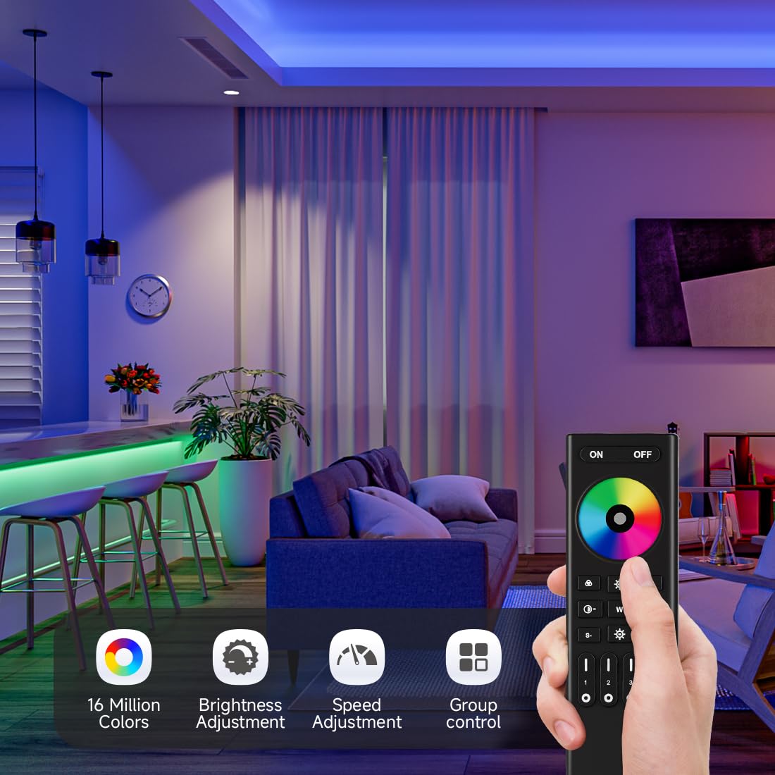 SEZO RGB Controller Kit RC03RFB + C03RF, 4-Zone Wireless Remote, Multiple Color Modes for 5050 FCOB LED Strips