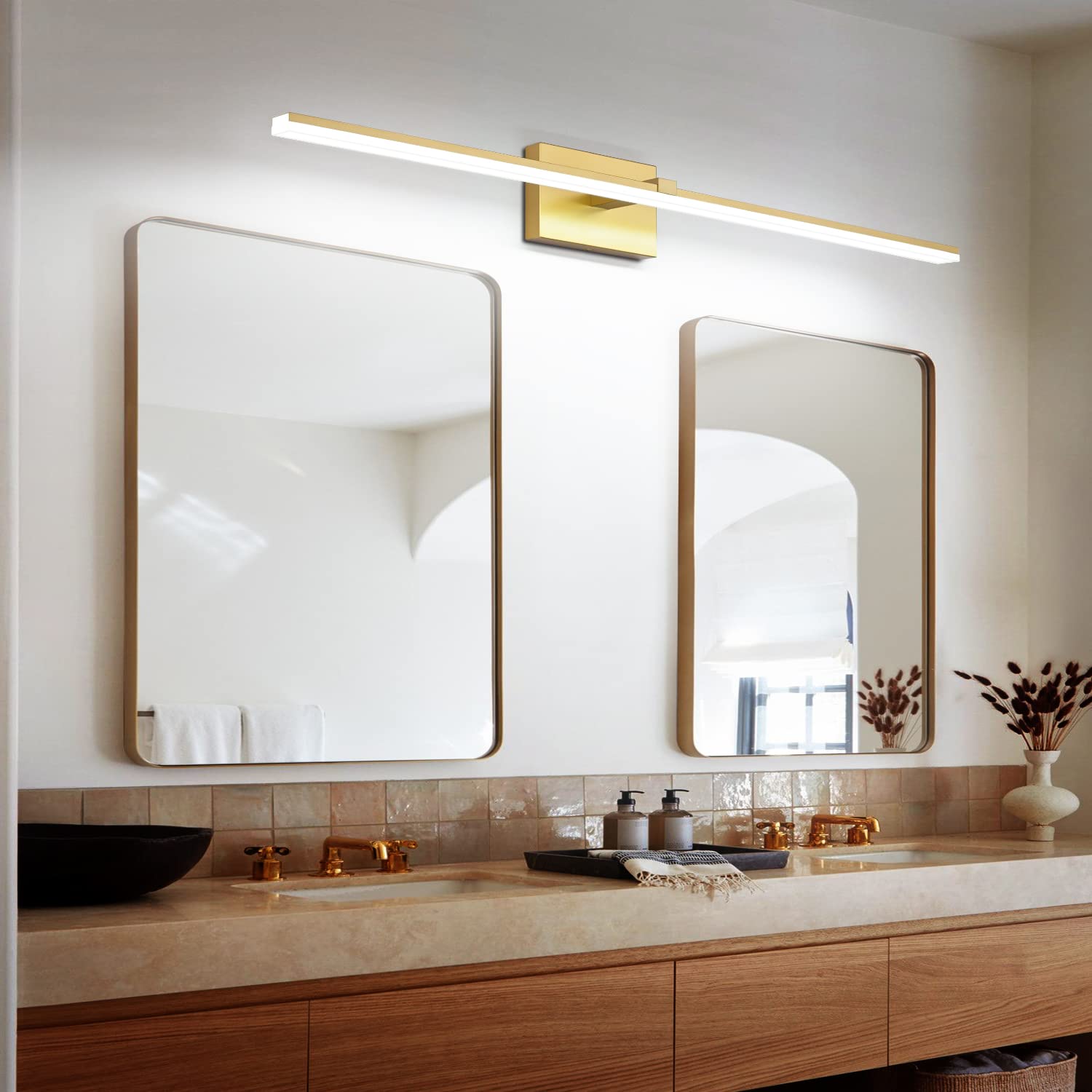 Zuzito Bathroom Vanity Light 48 Inch Modern Gold Dimmable Led Vanity Lighting Fixtures Over Mirror For Bath