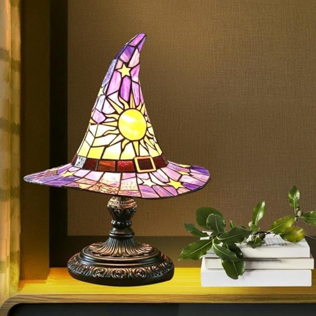 Witch Hat Lamps Handmade Witch Hat Lights Unique Nightstand Night Light Bedroom Decoration Retro Resin Lamp for Indoor Party Hau