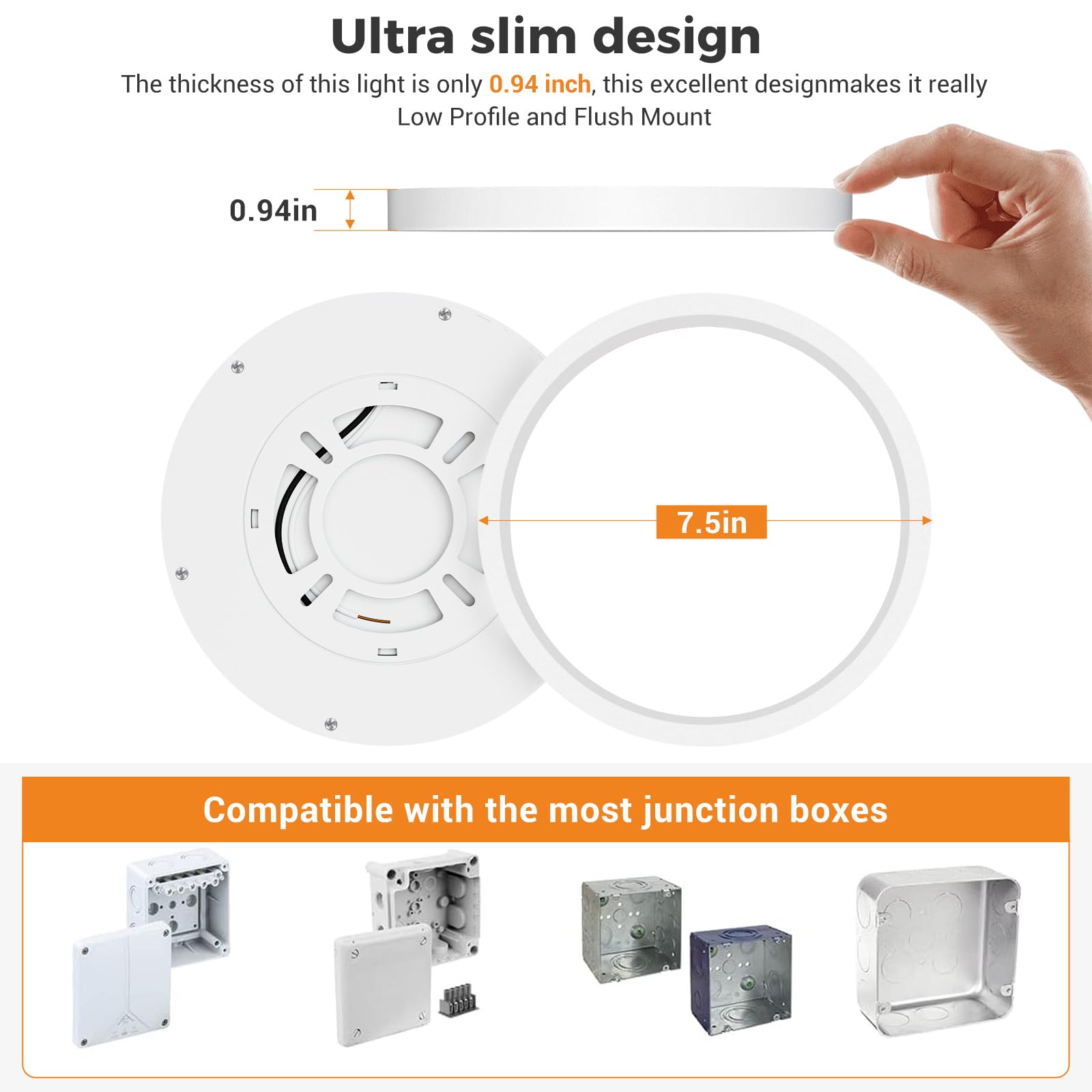 Slochi Flush Mount Ceiling Light Fixtures - 3000K-4000K-6500K & 100W Equivalent Flat Led Lights For Room Ceiling,Ultra Thin Roun