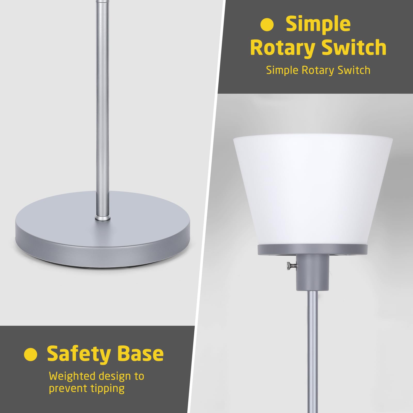 Kukobo Standing Lamp For Bedroom, Led Modern Floor Lamp For Living Room Office, Sliver Tall Bright Floor Lamp With White Plastic