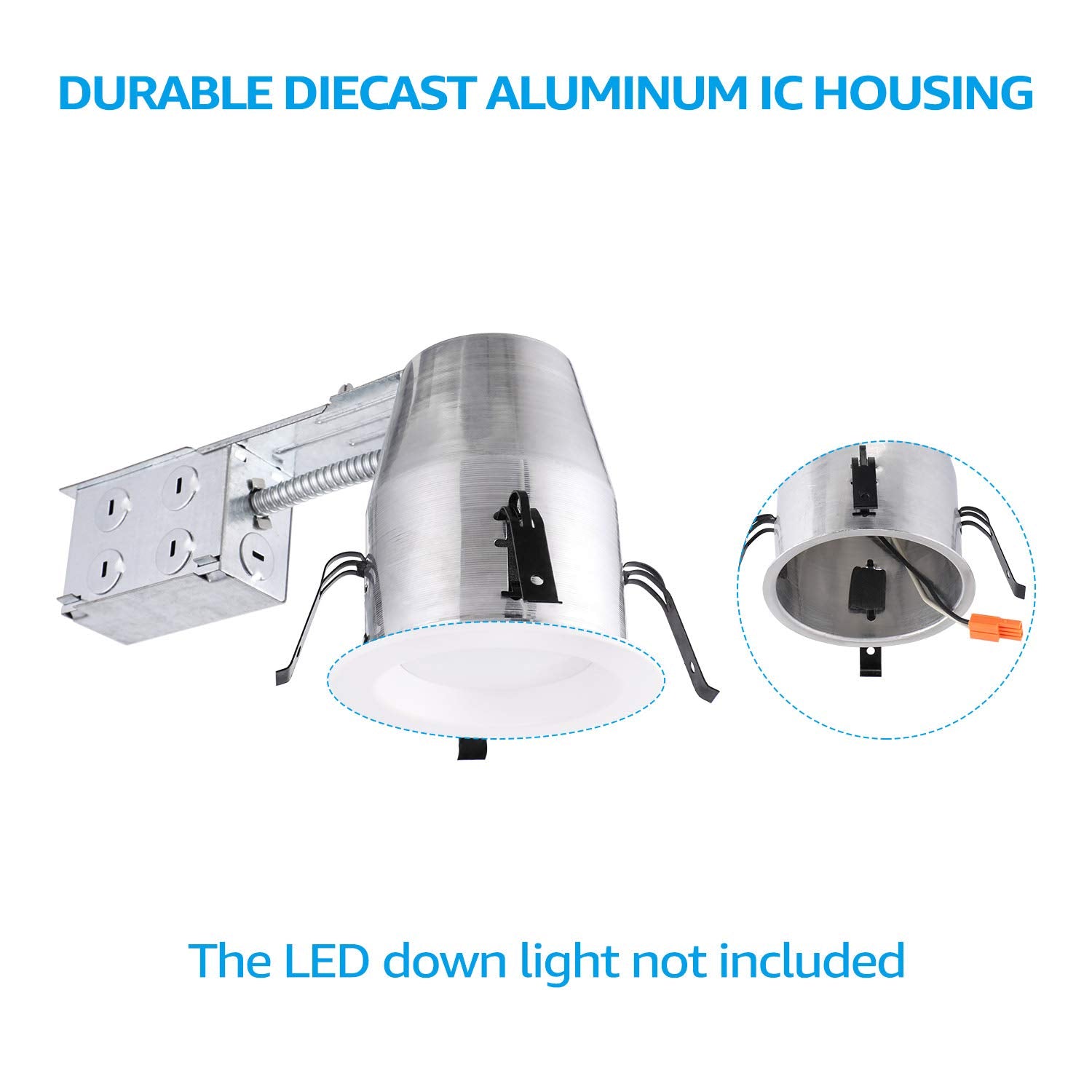 TORCHSTAR 4 Inch IC Air Tight Recessed Lighting Housing, UL Listed, Aluminum, Pack of 6, Model LNRH-4TP24-6P, TP24 Connector