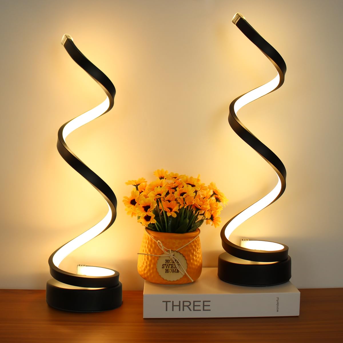 BESKETIE Modern Table Lamp Set of 2, Dimmable 12W LED, 3 Colors, 10 Brightness Levels, Black, Model BKT-TB01-B-