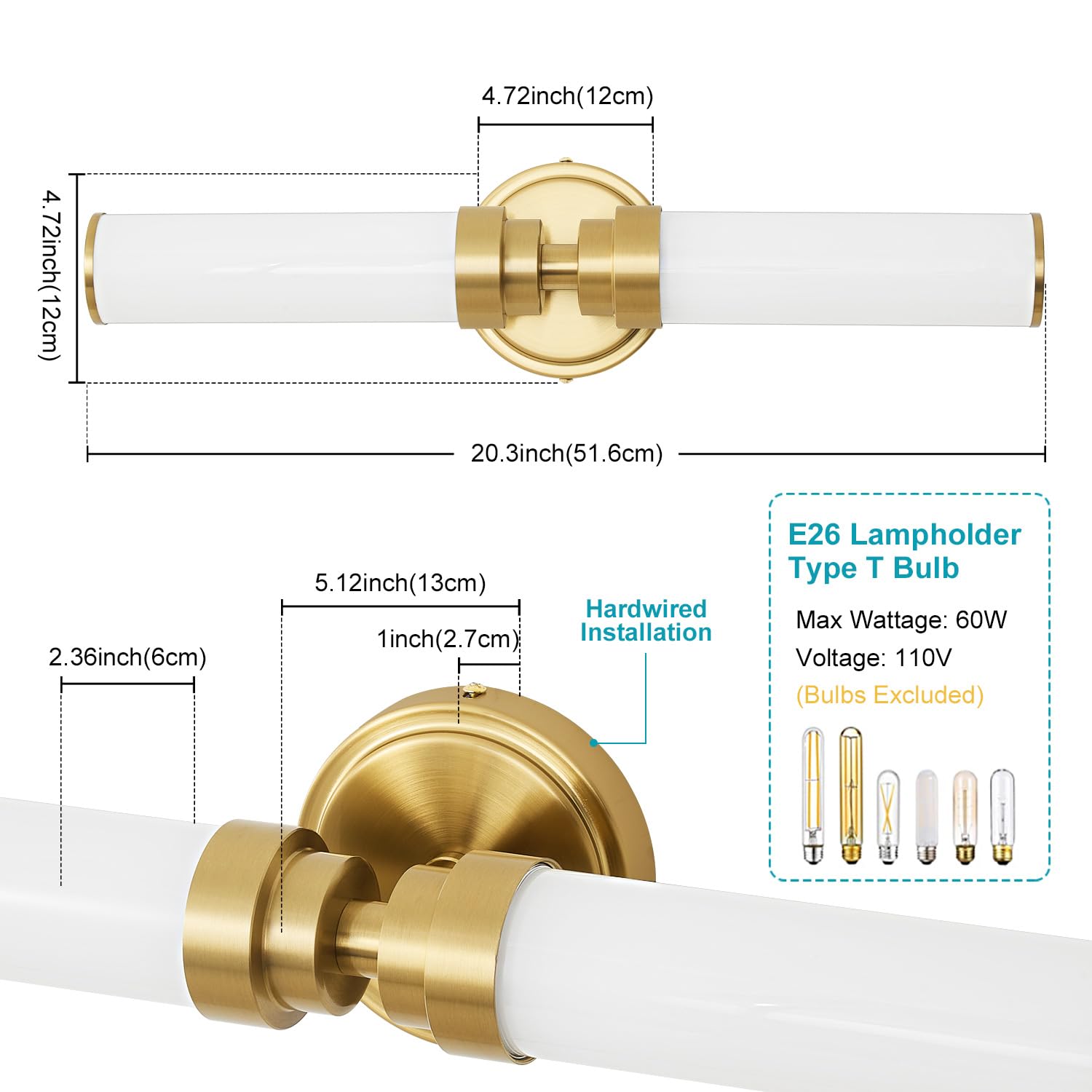 Vaziden Bathroom Light Fixtures  Gold Wall Sconce With Milk Glass Shade  Modern Vanity Light Up And Down Sconces Wall Lighting - Bulb Not Included