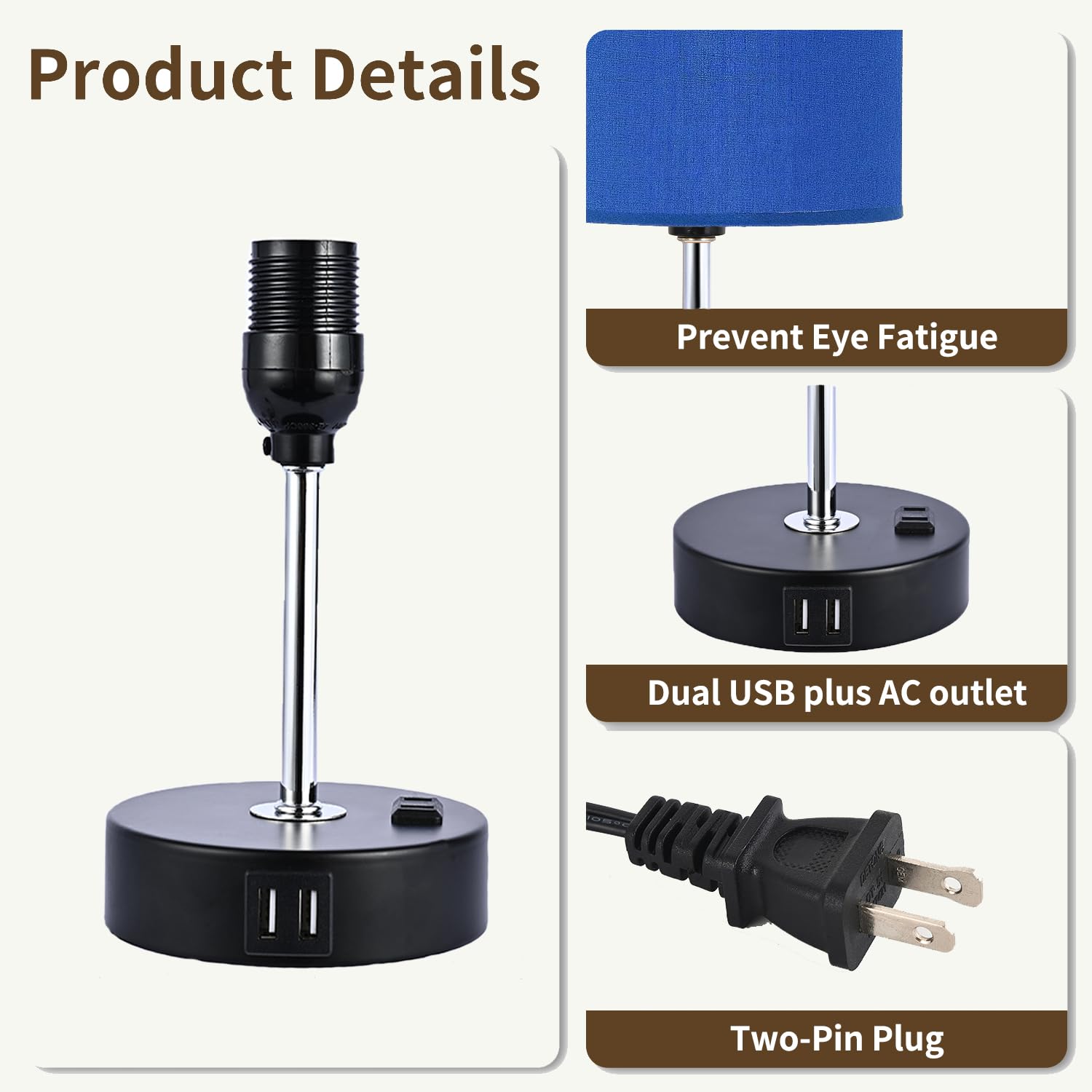 Woderdeng Touch Control Table Lamp - 3-Way Dimmable Bedside Lamps With Usb Port And Outlet,Nightstand Lamp For Bedroom Decor,Kle