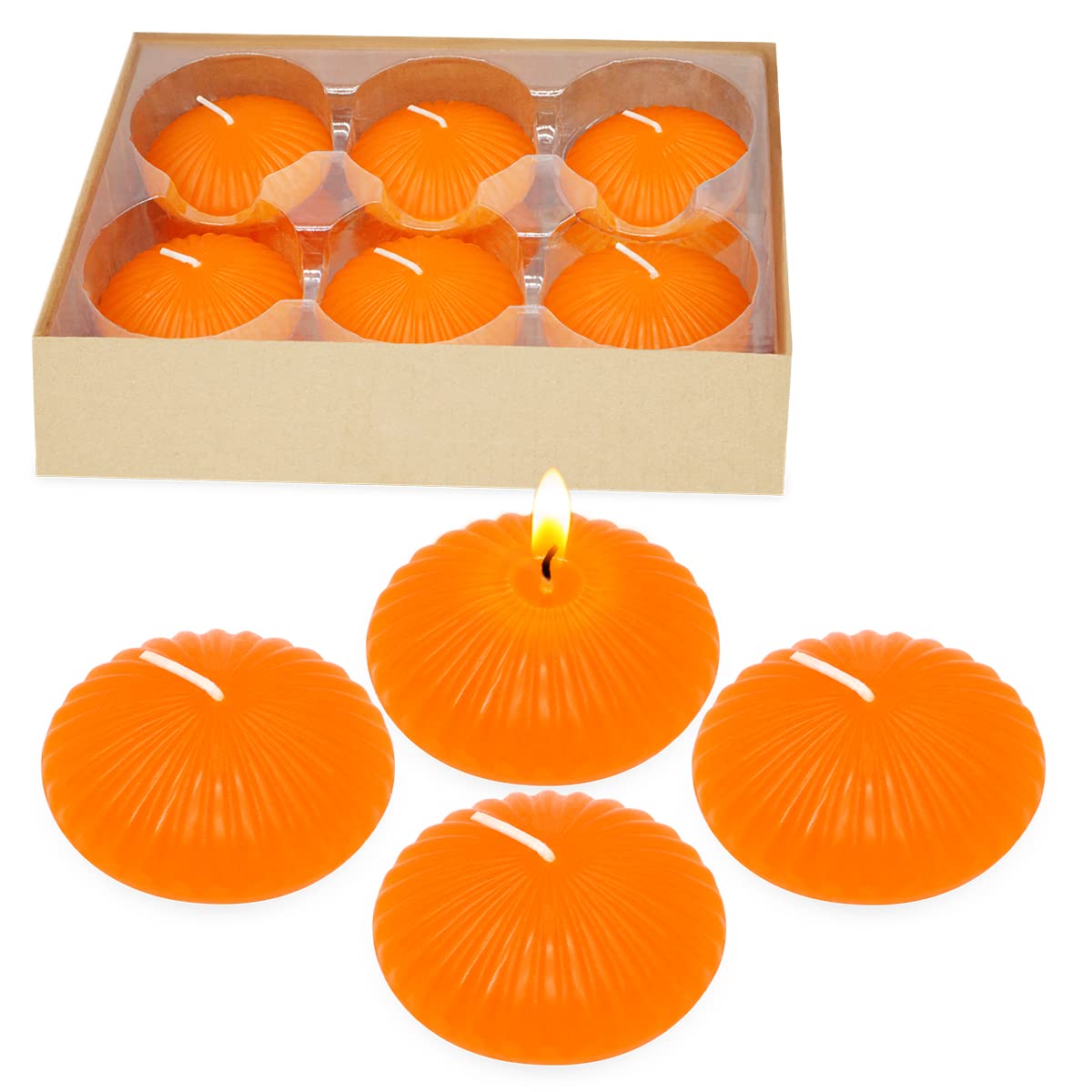 12 Pack 3 Inch Orange Floating Candles, 10 Hour Unscented Tealight Candles for Cylinder Vases, Centerpieces at Fall Halloween Harvest - Wavy Float Candle