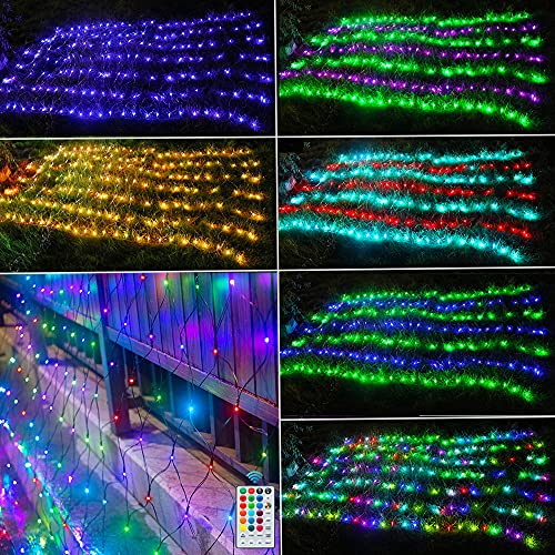 Pooqla RGB Net Lights, Color Changing LED Christmas Mesh, 204 LED, 9.8ft x 6.6ft, Green, Model LR-(1-1000) L-S
