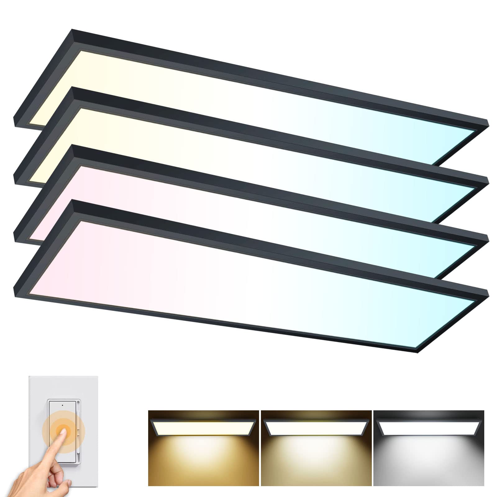 AIKVSXER 1x4 FT LED Flat Panel Light, 5500LM, 50W, Dimmable, Black, Model MC-BP14F-50KDN,