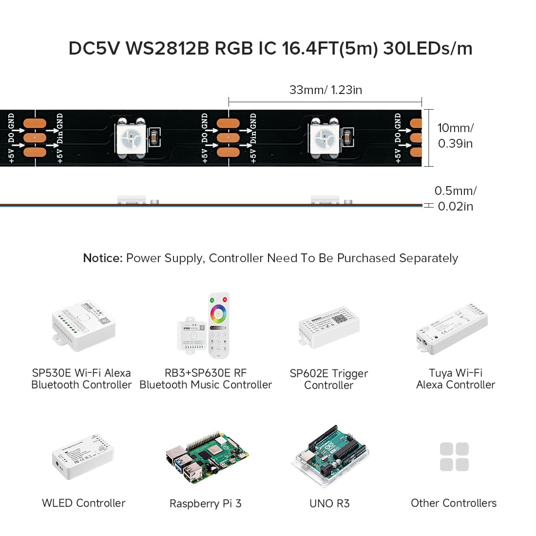 Btf-Lighting Ws2812B Ic Rgb 5050Smd Pure Gold Individual Addressable Led Strip 16.4Ft 150Led 30Pixel/M Flexible Full Color Ip65