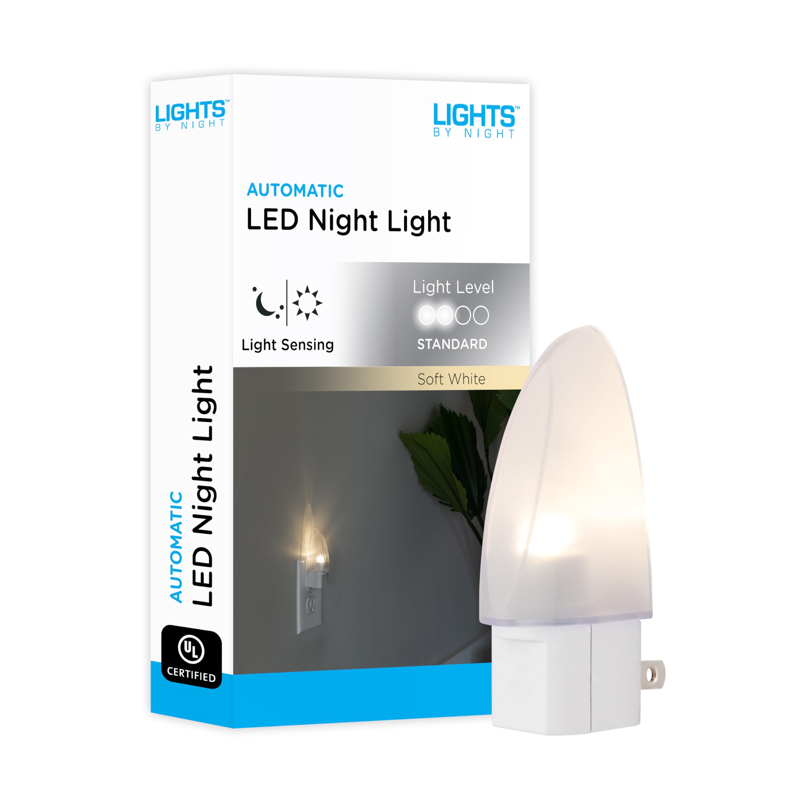 Lights By Night LED Night Light, Dusk to Dawn Sensor, Warm White, Plastic, Model 11375, 1 Pack, White Shade