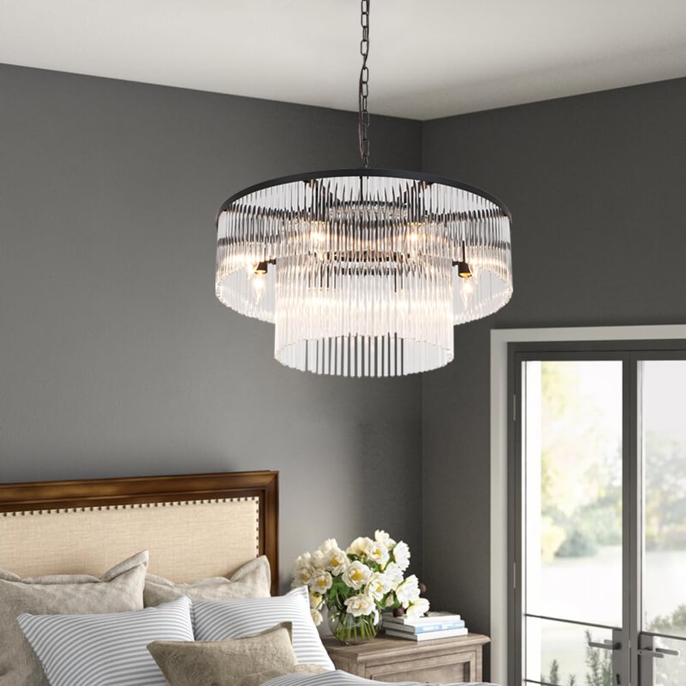 Akeelighting Large Gold Chandeliers H68 Modern High Ceiling Chandelier 7-Tier Glass Chandelier Foyer Entryway Ceiling Light Fixt