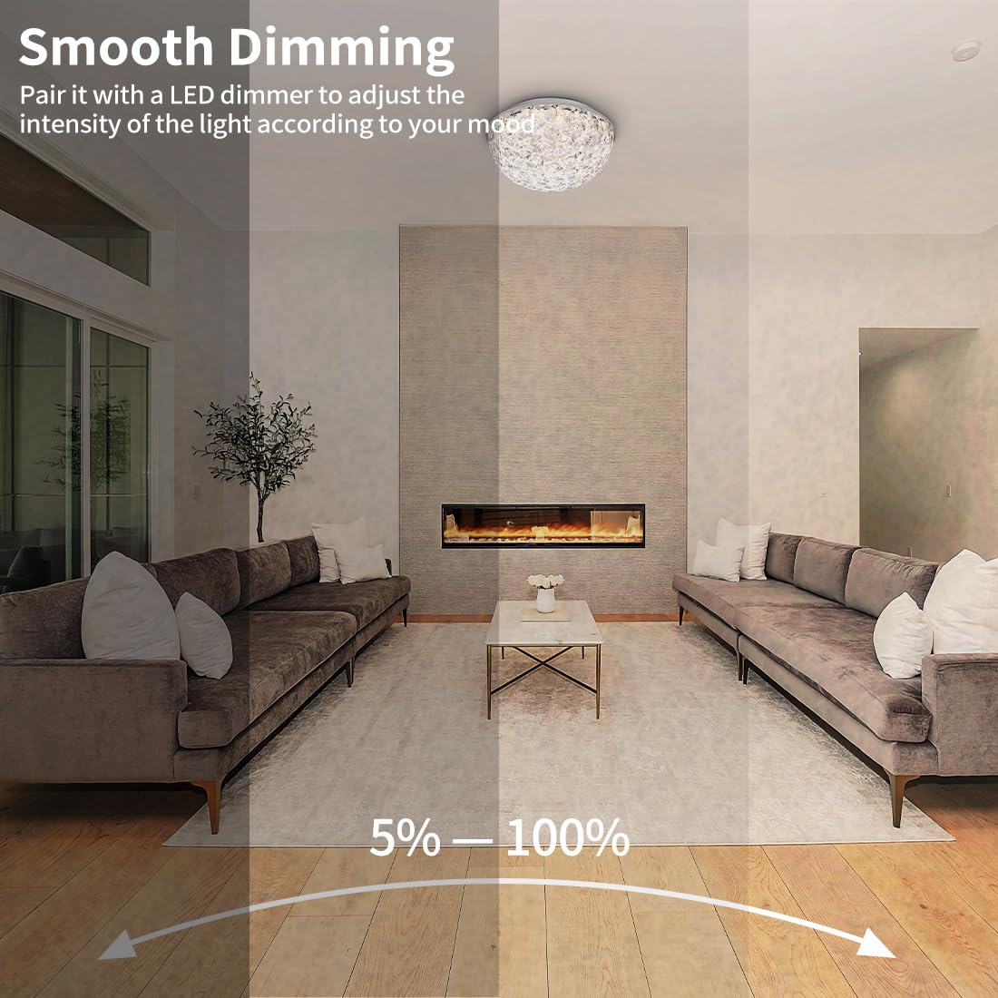 DAKASON LED Ceiling Light Fixture, 15W 1640LM, Dimmable, Chrome, Modern Crystal Chandelier for Kitchen, Hallway, Living Room, Model DKS-LCL103