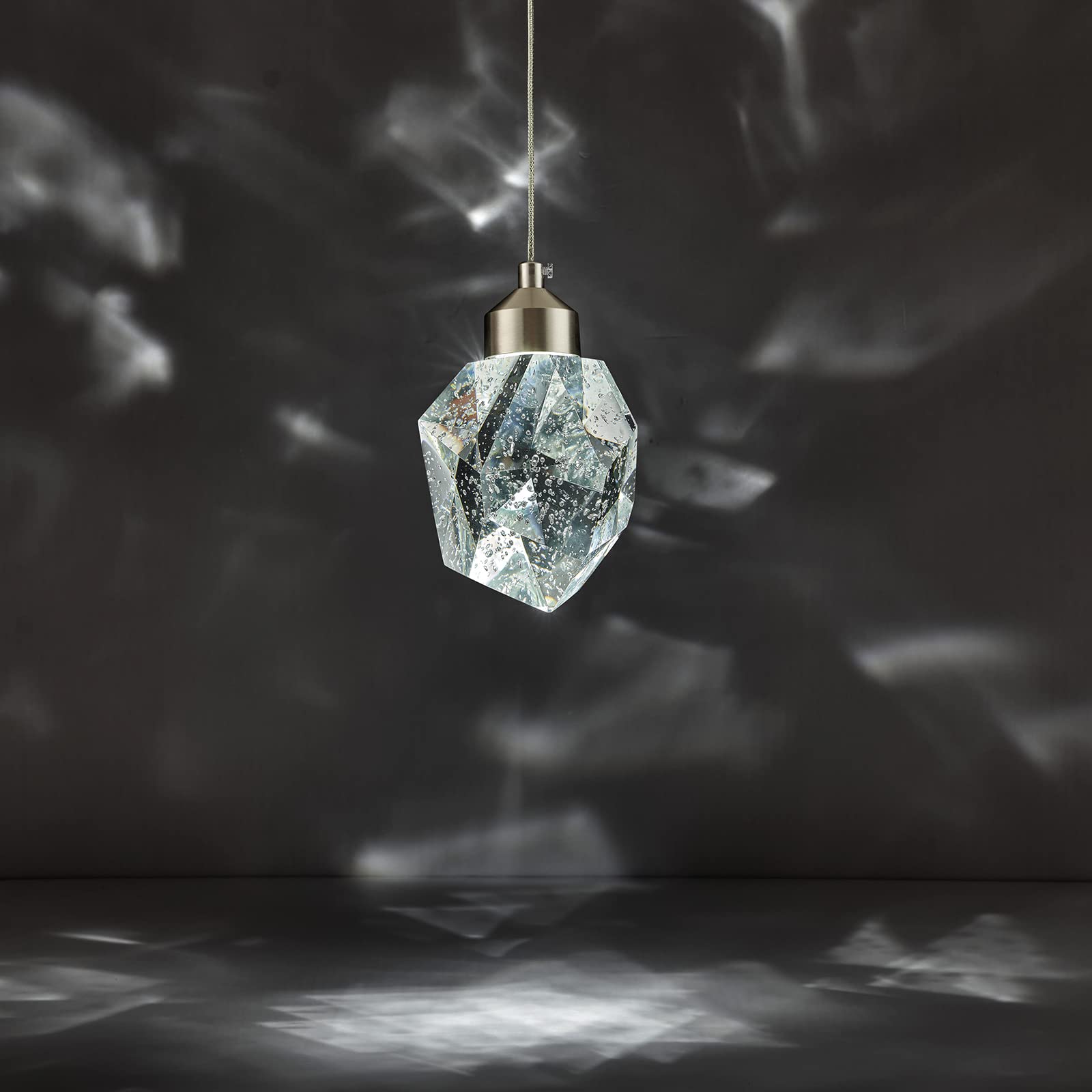 AIRYPHANT Modern Nickel Crystal Pendant Light, Dimmable LED Pendant Light Fixture for Kitchen Island Dining Room Bedroom Bathroo