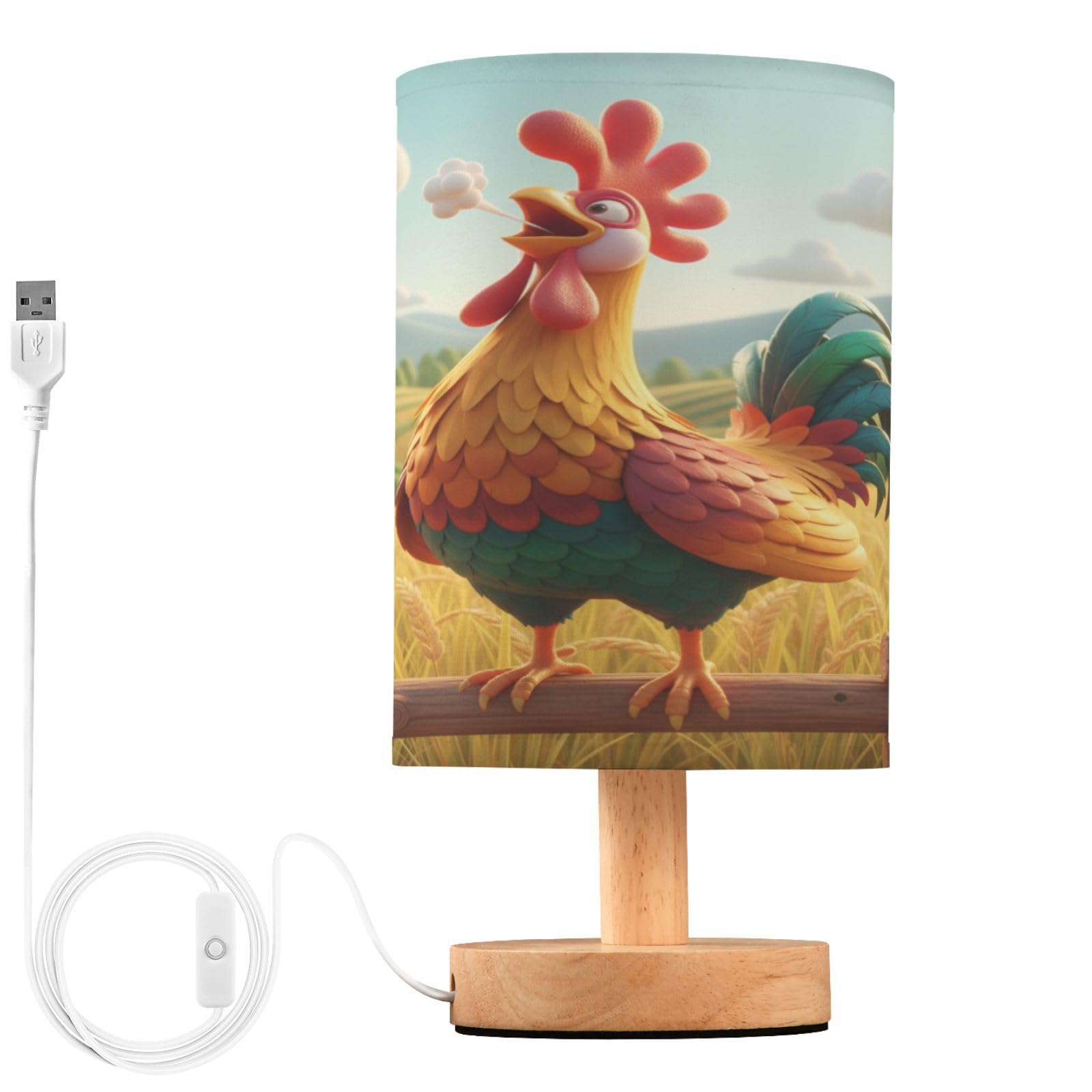 ALAZA Rooster Grass Decor Bedside Table Lamp with USB Port for Bedroom Nightstand Office Desk LED Bulb Included