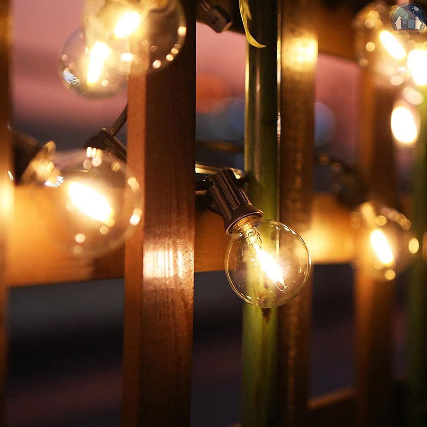 25Ft Globe Led String Lights, G40 Outdoor Led String Lights With 27 Shatterproof G40 Clear Globe Bulbs, Vintage Hanging Patio Ul