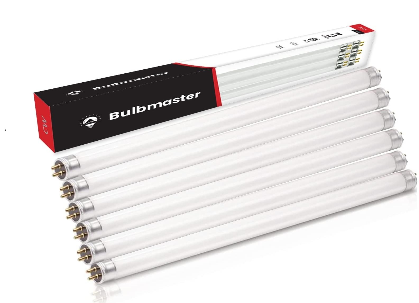 BULBMASTER F8T5CW Fluorescent Bulbs 12 Inch - F8T5 8W Cool White 4100K 12 Under Cabinet Light Bulbs Linear T5 380 Lumens - Under The Counter Small Fluorescent Light Bulb - Pack of 6