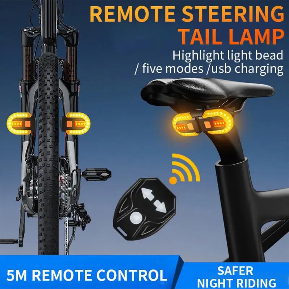 Bike Turn Signals, Bicycle Turn Signals Back with Wireless Remote Control, Rechargeable LED Rear Bike Light, IPX44 Waterproof Bi