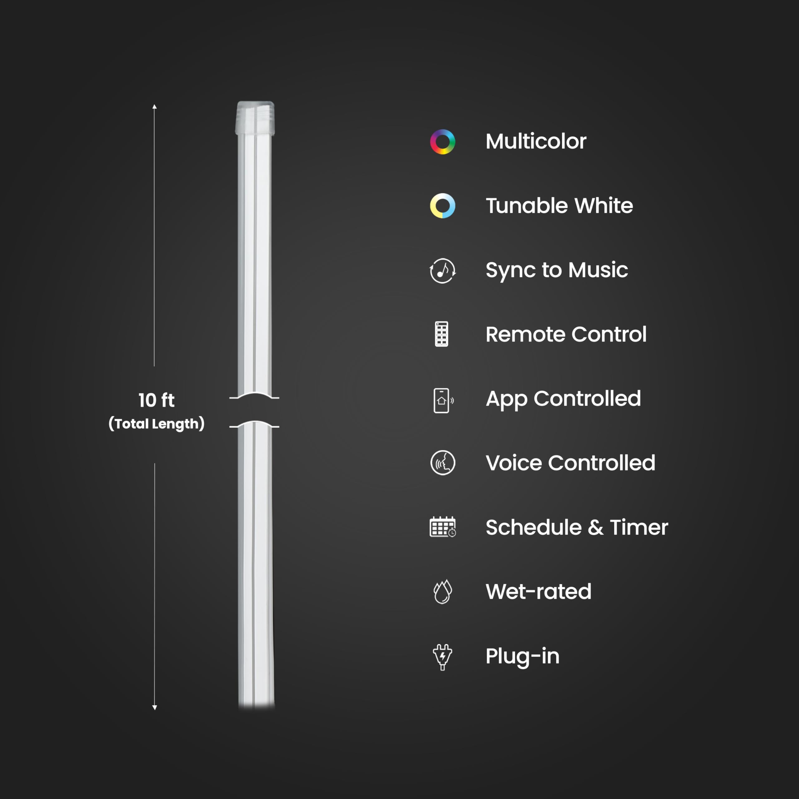 Feit Electric Smart Led Neon Flex Strip Lights, 10Ft, Bendable, Rgbw Color Chasing, Dimmable, 2.4Ghz Wifi Enabled, Compatible Wi