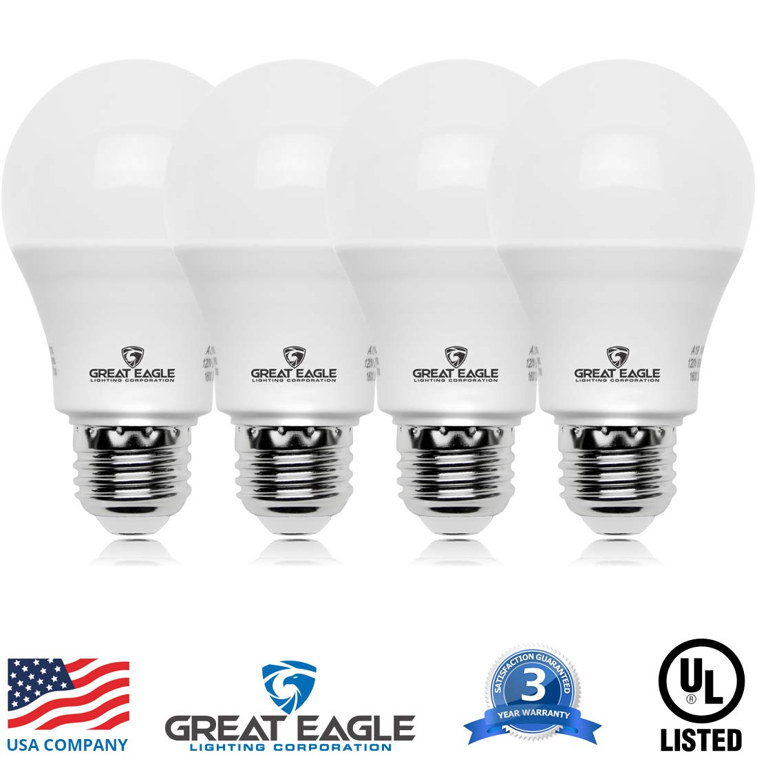 Great Eagle Lighting Corporation A19 Led Light Bulb, 9W (60W Equivalent), Ul Listed, 4000K (Cool White), 750 Lumens, Non-Dimmabl