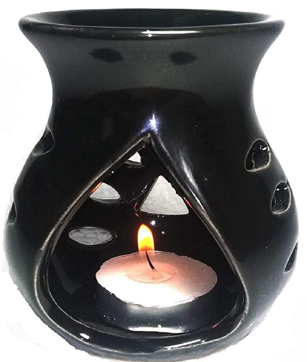 Mkd2 Rise Ceramic Candle Aroma Diffuser Oil Burner Lamp -Set of 6 (Black) for Home Fragrance