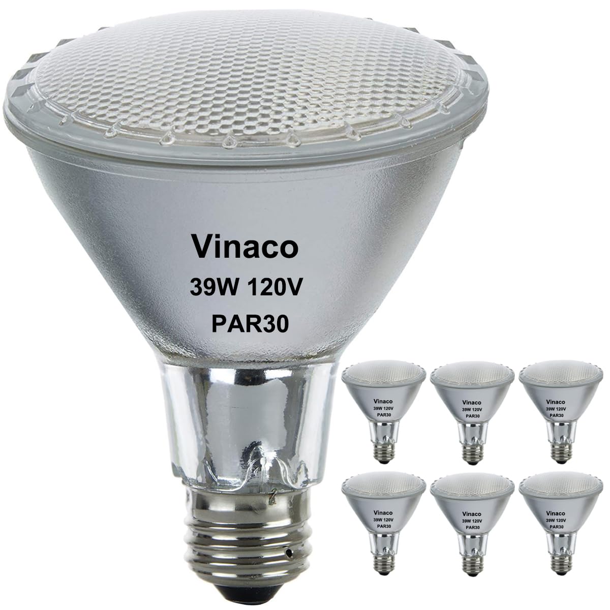 Vinaco Par30 Long Neck Halogen 39W 120V (Par30 50W Equivalent), Long Lasting 6 Pack Par30L Flood Light Bulb, Par30 Dimmable, Hig