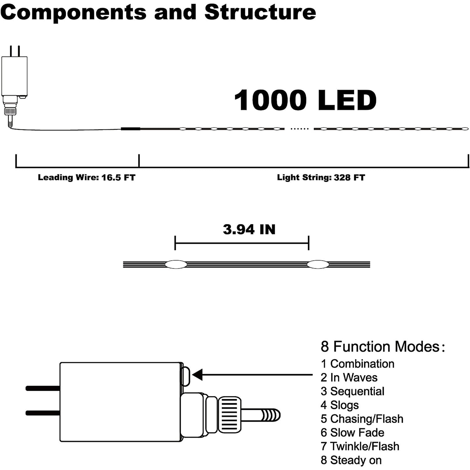 WATERGLIDE 1000 LED Outdoor Fairy String Lights, 328 FT, Orange PVC Copper Wire, 8 Modes, Waterproof, Model HBB-1000COI