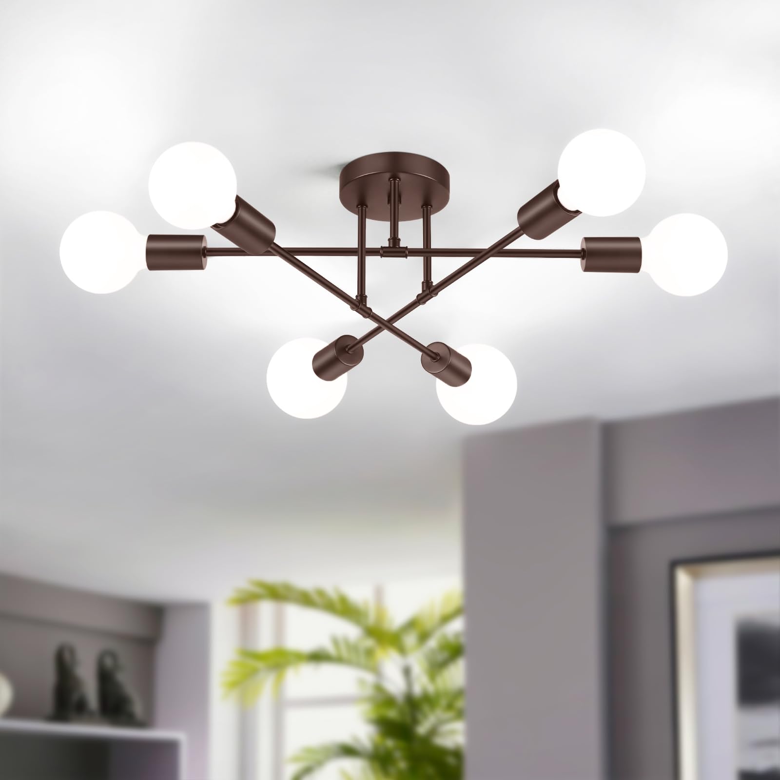 Modern Sputnik Chandelier Ceiling Light Fixture 6-Light, Bedroom Light Fixture, Sputnik Lights Fixture for Living Room, Dining R