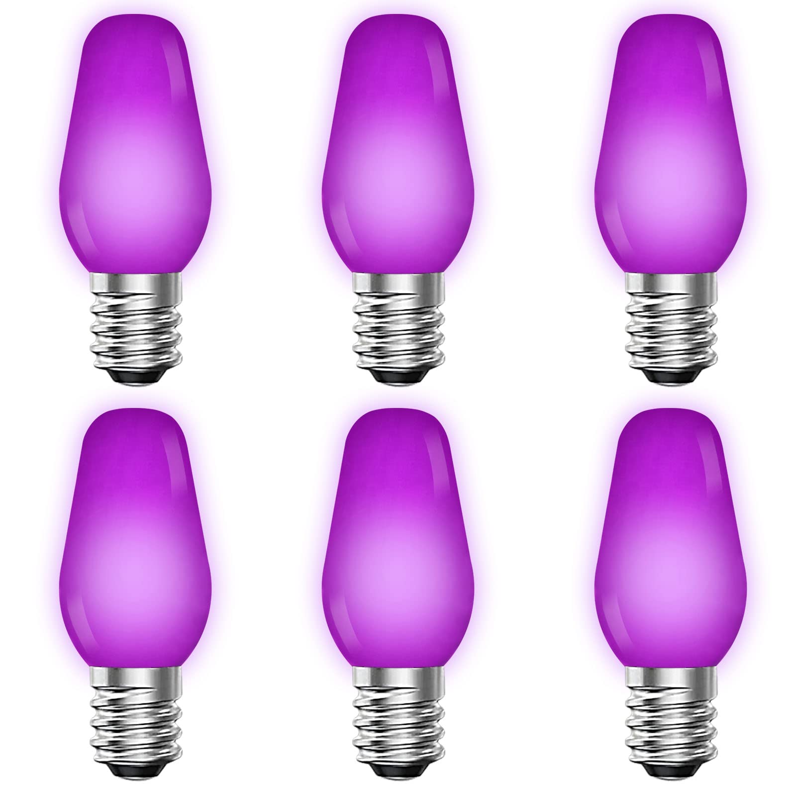 LUXRITE C7 LED Purple Replacement Light Bulbs, Shatterproof, 0.5W, E12 Base, 6 Pack, Indoor Outdoor