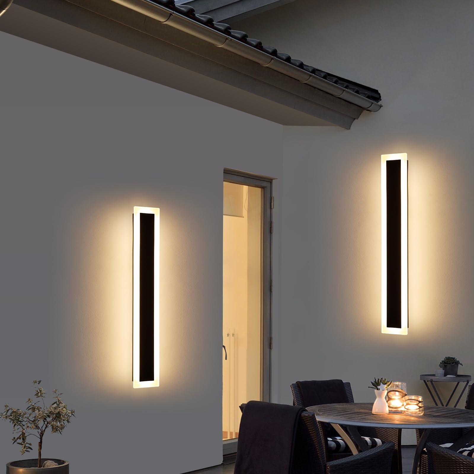 Upgrade Widened 2 Pack Long LED Wall Light, 31.4inch Modern Wall Sconce, 31W, 3000K Warm White, IP65 Waterproof, White Acrylic, 